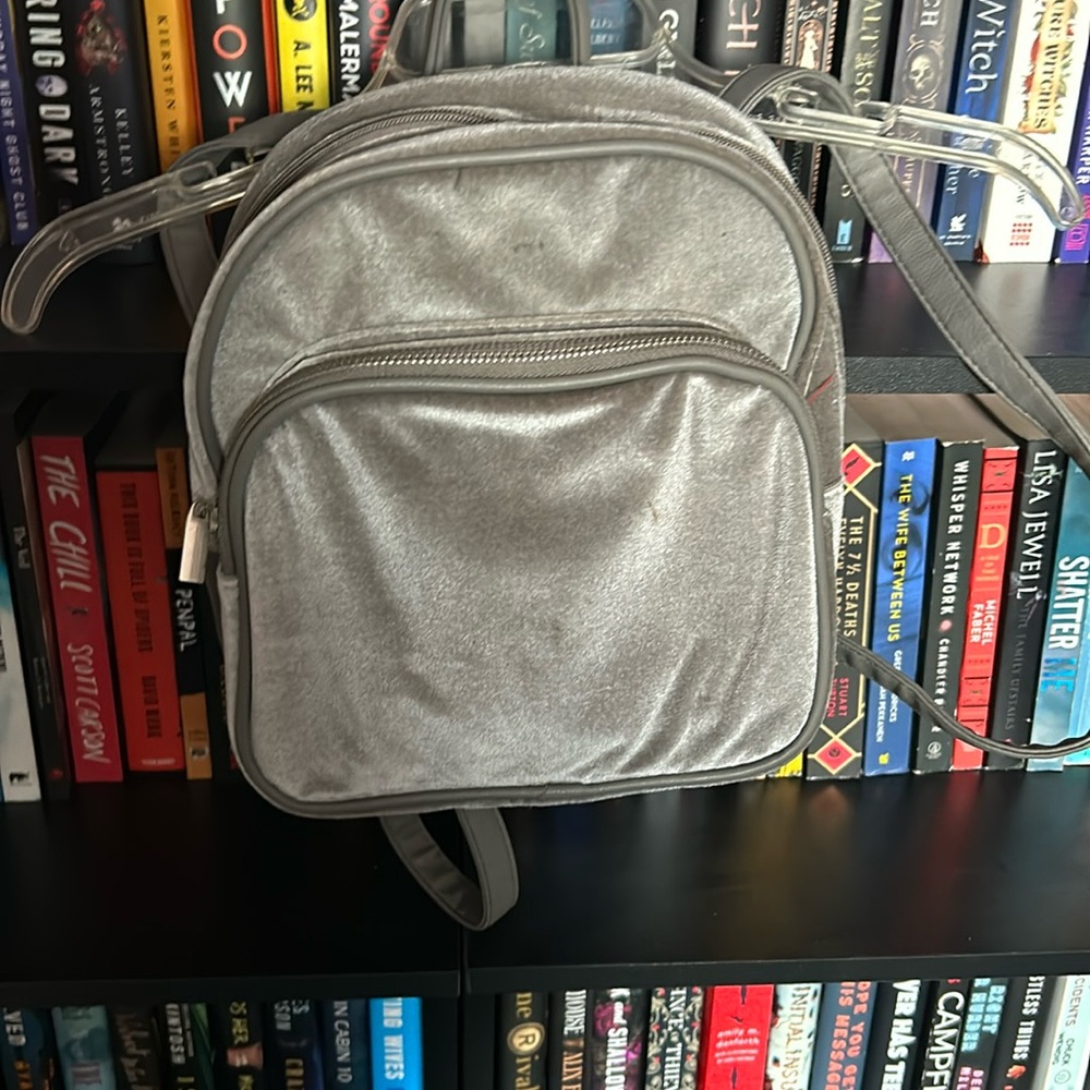 Make An Offer gray mini backpack 🎒 faux velour